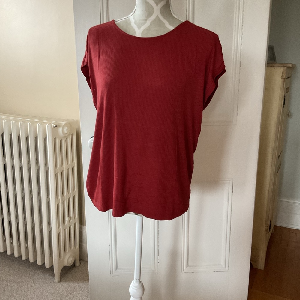 Women's casual raglan sleeved ribbed Red Top.